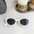 White thick frame sunglasses for women and men, trendy small round cat-eye sun glasses SKU - White