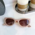 Trendy light brown small frame oval sunglasses for men and women stylish daily eyewear. - Gray