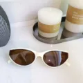 Gafas de sol cat-eye blancas con lentes marrones, estilo retro de moda para uso diario - Beige Champaña