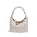 Damen geflochtene Leder Handtasche Vintage Intrecciato Henkeltasche mit goldener Kugel - Klein (B1971#) / Meersalz / Reisweiß