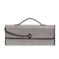 Glänzende Strass Abendtasche Silber Clutch Handtasche mit Schwarzem Griff und Schloss - Schwarz
