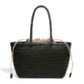 Borsa shopper in pelle intrecciata verde scuro, elegante borsa a spalla grande. - Stile Intrecciato (H2061#) / Smeraldo