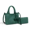 Dunkelgrüne geflochtene Umhängetasche Set, stilvolle Retro Handtasche für den täglichen Weg. - Waldgrün