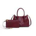 Luxus Gewebte Leder Tote Bag Minimalistisch Umhängetasche Damen Alltag Tasche Shopper - Burgunderrot