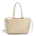 Borsa a secchiello intrecciata in pelle beige, elegante borsa a spalla con coulisse donna. - Stile Intrecciato (H2061#) / Bianco avorio