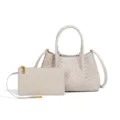 Geflochtene Handtasche und Clutch Set in Hellgrau, minimalistische Umhängetasche für Damen. - Sandfarben