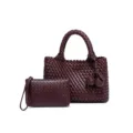 Bordeaux geweven lederen shopper tas met clutch handtas set elegante damestas - Ancorra Rood
