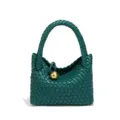 Grüne geflochtene Ledertasche mit goldenem Kugelakzent, Retro französischer Henkeltasche Damen. - Klein (B1971#) / Smaragd