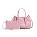 Rosa gewebte Leder Handtasche Set mit Schultertasche und passender Tasche fuer Damen Alltag - Lotusrosa