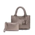 Metalen geweven tote tas en clutch set, modieuze dames handtas voor dagelijks gebruik. - Metaalgrijs