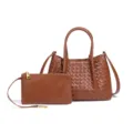 Braune gewebte Leder Handtasche Shopper mit Etui minimalistische Umhängetasche Damen - Braun