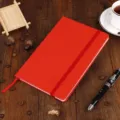 Red A5 PU leather notebook with elastic closure band and ribbon bookmark for office school supply. - A5-80 Sheets (145*210mm) / Red