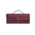 Bordeauxrote gewebte Leder Clutch Handtasche mit Metall Knoten Dekor und Griff Variante - Burgunderrot