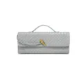 Graue geflochtene Ledertasche mit Metallknotenverschluss, elegante Abendtasche für Damen. - Achatgrau