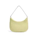 Buttergelbe geflochtene Ledertasche, schicke Halbmond Hobo Handtasche mit Metallkettenriemen. - Geleegelb