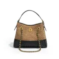 Gewebte Leder Umhängetasche Braun Schwarz Kette Eimer Tasche Retro Handtasche Damen - Stil Y2821 (Khaki Schwarz)