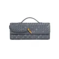 Graue geflochtene Leder-Clutch Tasche mit Griff und Metallverschluss, elegante Abendtasche. - Warmgrau