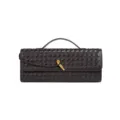 Σκούρο καφέ πλεγμένη δερμάτινη τσάντα clutch με μεταλλικό κούμπωμα, κομψή βραδινή τσάντα. - Σοκολάτα