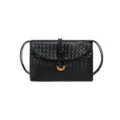 Schwarze gewebte Leder Umhängetasche, elegante Handtasche mit Metallverschluss, stilvoll. - Schwarz (B2349#)