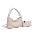 Minimalistische geflochtene Ledertasche mit passendem Etui, elegante cremefarbene Handtasche. - Handtasche und Beutel Set / Gebrochenes Weiß