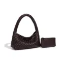 Dunkelbraune geflochtene Leder Handtasche mit kleiner Tasche klassische Damentasche - Handtasche und Beutel Set / Schokoladenbraun