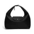 Schwarze Nylon Dumpling Handtasche mit Lederklappe minimalistische Umhaengetasche - Schwarz