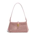 Rosa gewebte Leder-Umhängetasche für Damen, schicke Baguette-Handtasche mit goldenem Verschluss. - Rosa