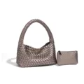 Metallisch graue gewebte Umhängetasche Set minimalistische Handtasche mit passender Tasche - Handtasche und Beutel Set / Metallic-Grau