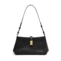 Schwarze gewebte Leder Schultertasche Elegante Baguette Tasche mit Goldverschluss Damen - Schwarz