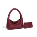 Burgundy woven leather hobo handbag set with matching pouch, premium handmade design. - Top Handle Bag and Pouch Set / Ancorra Red