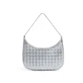 Silberne metallische geflochtene Leder Hobo Umhängetasche mit elegantem Kettenriemen. - Silber