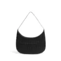 Schwarze gewebte Leder Crescent Hobo Schultertasche mit schicker Metallkette Variante - Schwarz