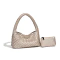 Elegant metallic woven hobo shoulder bag with matching pouch, stylish everyday purse. - Top Handle Bag and Pouch Set / Gold