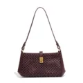 Geflochtene Leder Umhängetasche für Damen, elegante Baguette Handtasche mit Metallverschluss. - Mitternachtspflaume