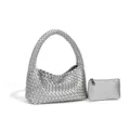 Silver woven shoulder bag with matching pouch, stylish leather handbag for women. - Top Handle Bag and Pouch Set / Silver