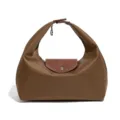 Bruine nylon hobo handtas met lederen flap, casual veelzijdige handtas tas variant. - Cappuccino/Bruin