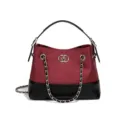 Bordeaux en zwarte contrasterende ketting emmertas voor vrouwen met stijlvol handvat. - Stijl D2821 (Bordeaux Rood)