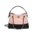 Chique tweekleurige dames bucket bag met kettingriem, handvat en elegant roze en zwart ontwerp. - Stijl D2821 (Nude Roze)