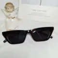 Fashion black cat-eye sunglasses for women, trendy chic retro narrow frame sun glasses. - Bright Black