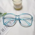 Light blue transparent oversized eyeglass frame, stylish clear optical glasses for daily wear. - Blue