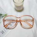 Transparent large frame optical glasses fashion clear pink spectacle frame for women daily wear. - Pink