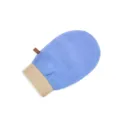 Exfoliating bath mitt in blue color with elastic wrist cuff, skin scrub glove for body. - Blue