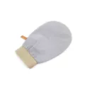 Grey exfoliating bath mitt with elastic wristband, perfect for deep body scrubbing and care. - Gray