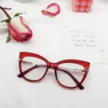Trendy red cat eye blue light blocking glasses for women, stylish vintage metal frame eyewear. - Red