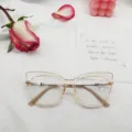 TR90 clear cat eye glasses frame for women, trendy vintage optical eyewear in metal finish. - Yellow
