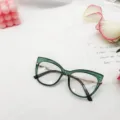Trendy green TR90 cat-eye blue light blocking glasses frame with chic metal temples. - Green