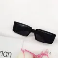 Black rectangular sunglasses for women, trendy narrow frame sun eyewear variant style. - Black