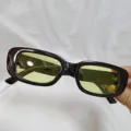 Vintage retro narrow rectangle sunglasses with green jelly lenses for summer street fashion. - Black Frame Yellow Lens