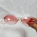 Modische rosa getönte ovale Sonnenbrille für Damen, transparenter Rahmen Vintage Retro Brille. - Oval / 020 51□21-141 / Transparentes Rosa
