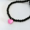 Schwarze perlenkette mit rosa herz anhänger stilvoller süßer schmuck geschenk - Schwarze Kette Rosarotes Herz